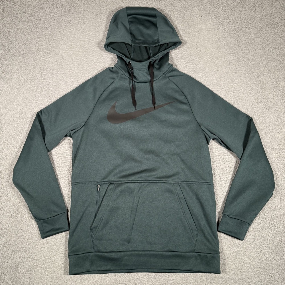 Nike Hoodie Mens Medium Green Pullover Tech Fleece Sweatshirt Therma Fit Swoosh